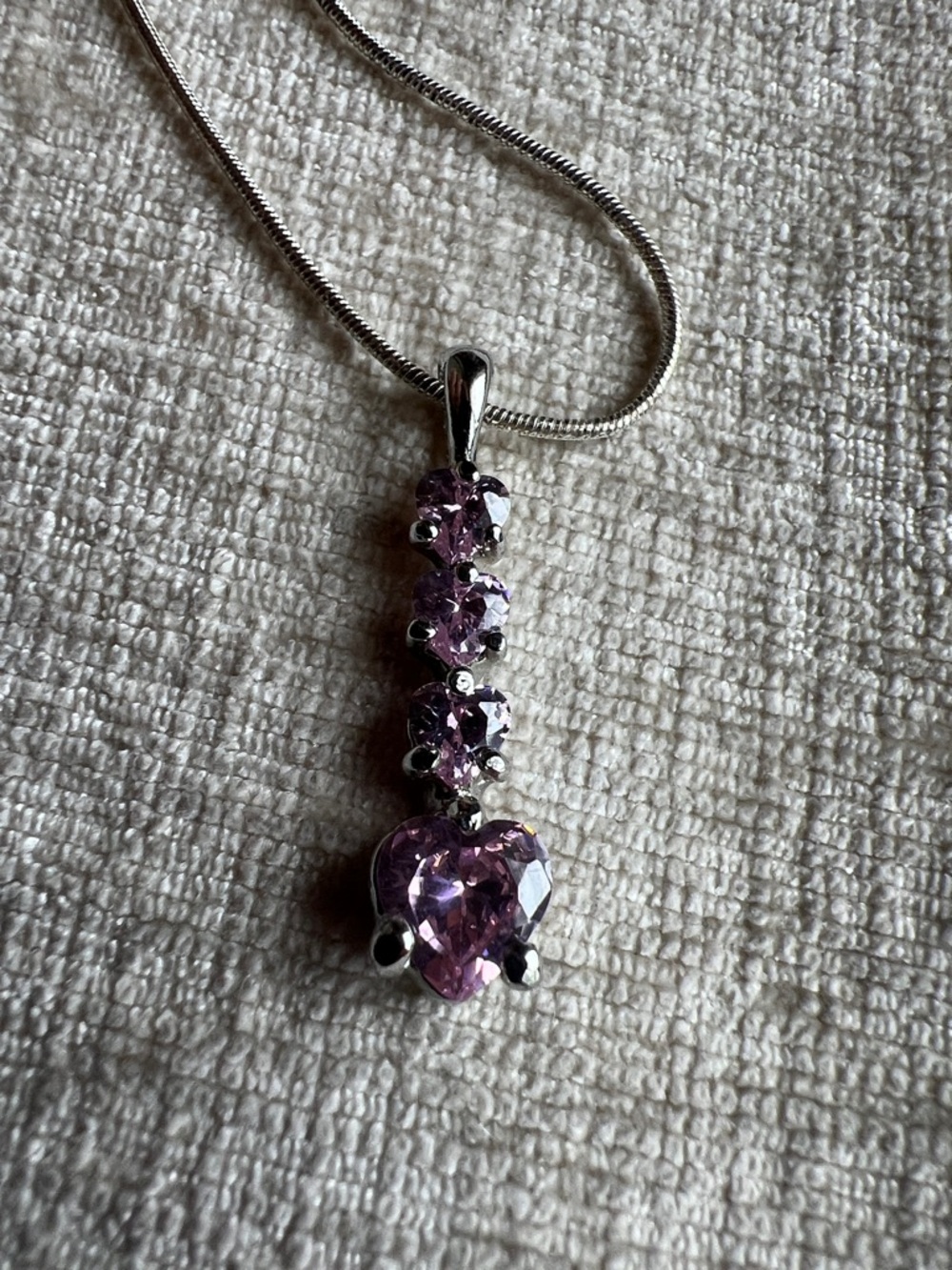 Silver Necklace with Pink Heart Gemstone Charm Pendant - Women Jewelry